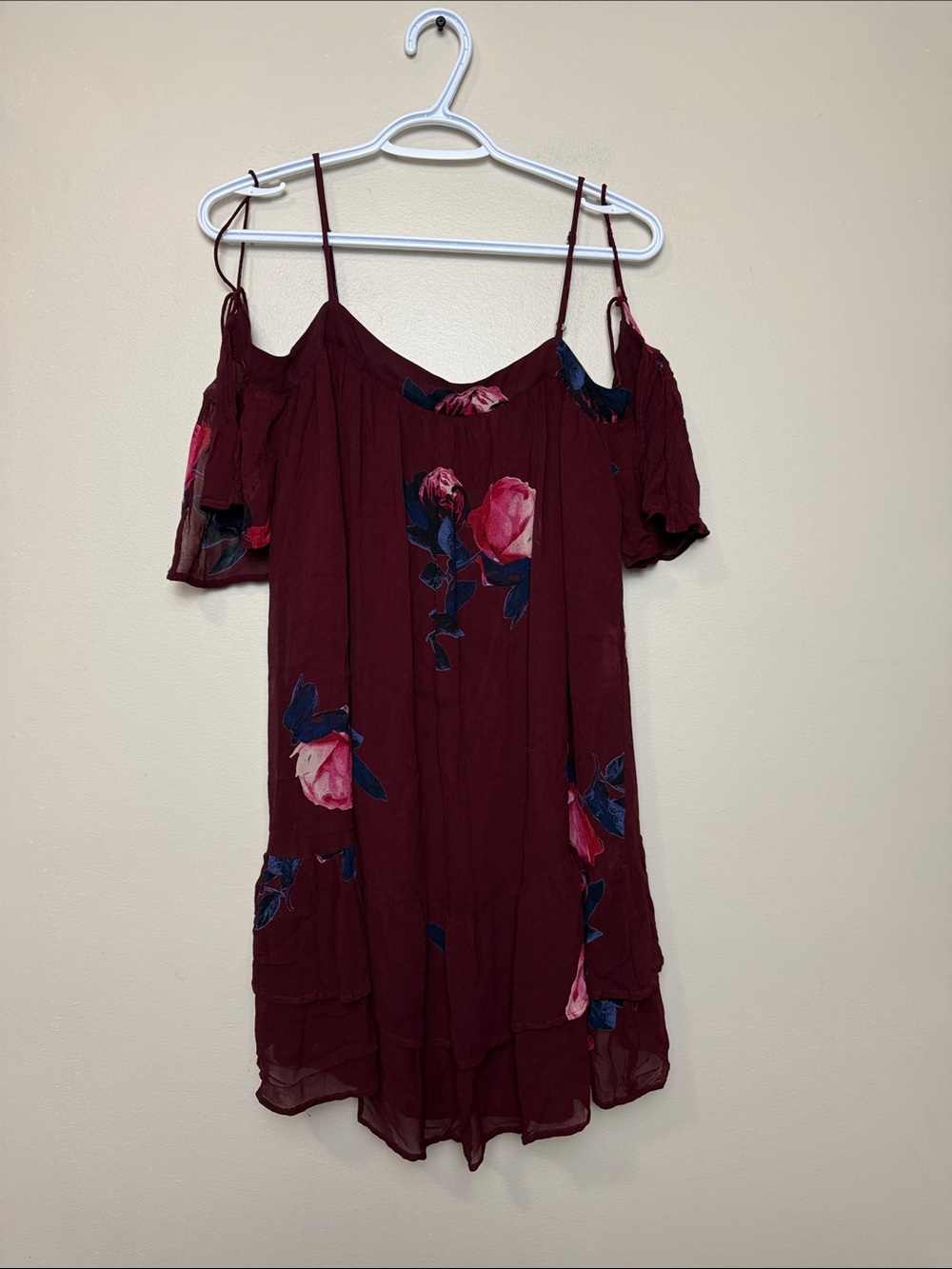 Lucky Brand Burgundy Floral off Shoulder Slip Dress size S